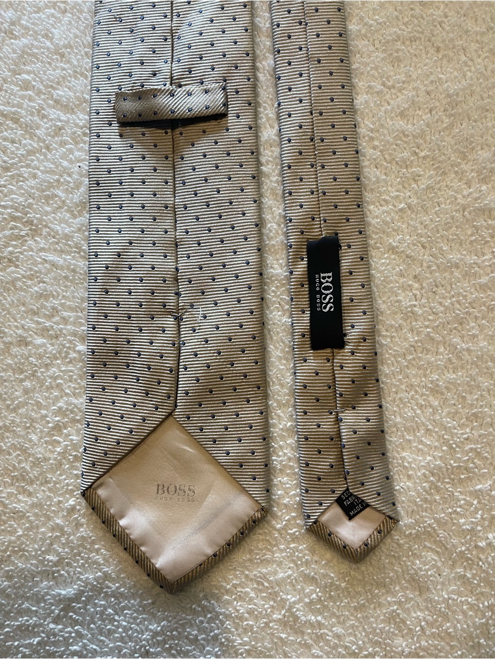 Boss Beige Tie with Navy Dot Pattern